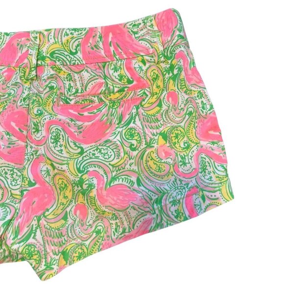 Lilly Pulitzer Walsh Flamingo Print Shorts Size 2 Green & Pink Paisley Cotton Wo - Picture 4 of 8